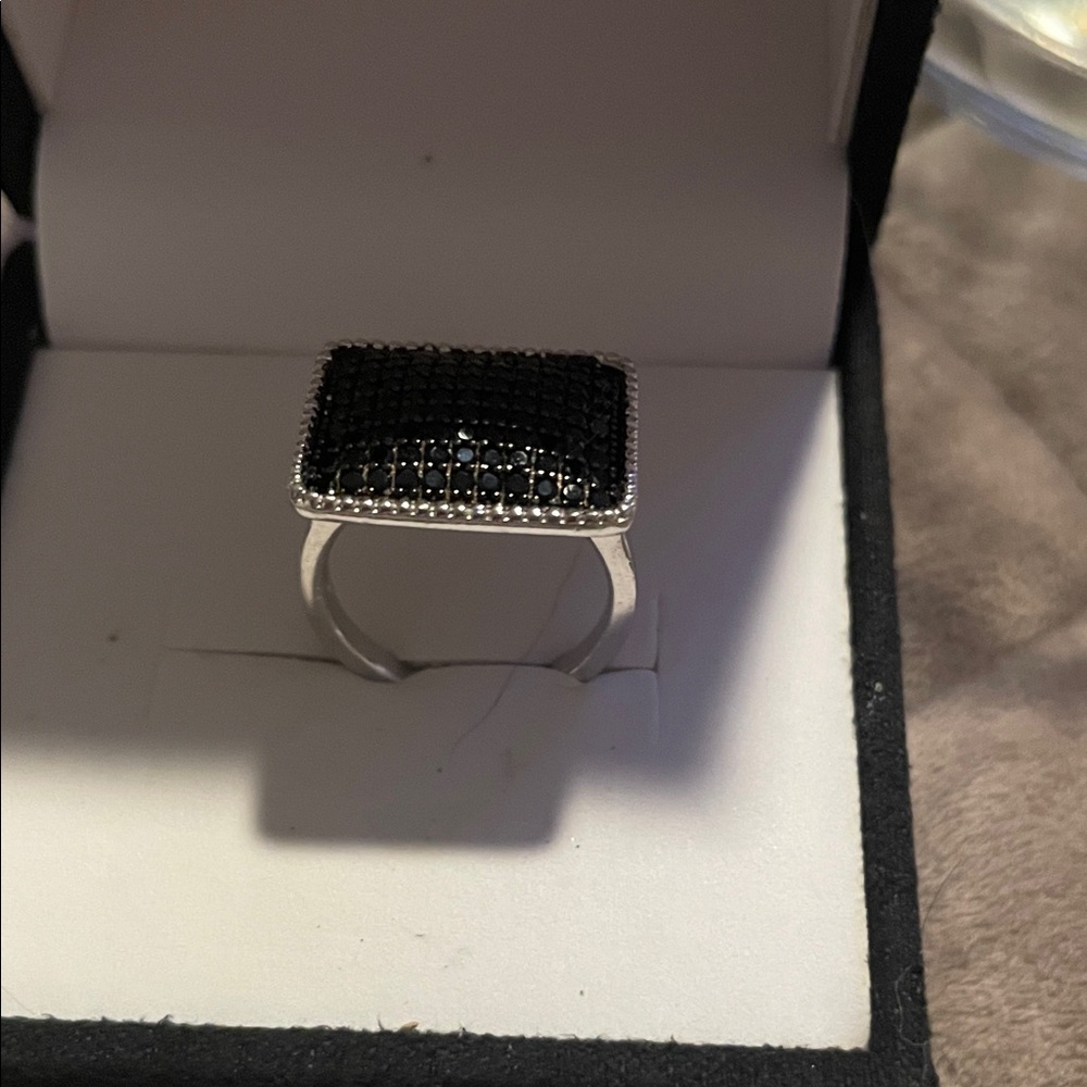 Silver And Black Spaniel Rectangular Ring - image 1